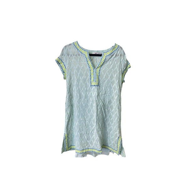 Vineyard Vines Mint Embroidered Split Neck Tunic Grid with Tank M - Picture 1 of 7